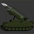 Green Military Armored Tank Equipped With Multiple Missile Launchers And Tracks