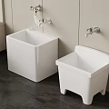 White Mop Sinks With Square Design And Pedestal Base In Light Wall Cleaning Space