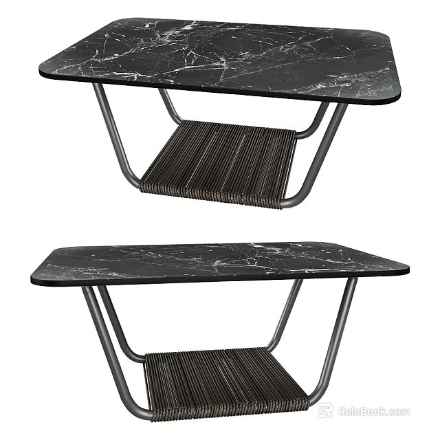 Modern Coffee Table With Black Marble Top And Metal Frame Shelf Design 3d model 