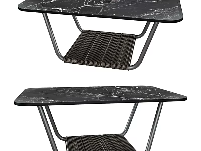 Modern Coffee Table With Black Marble Top And Metal Frame Shelf Design 3d model