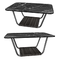 Modern Coffee Table With Black Marble Top And Metal Frame Shelf Design
