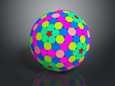 Colorful Sphere With Vibrant Circular Patterns In Multiple Colors On Dark Background With Reflective Surface 3d model