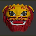 Yellow Lion Head With Red Mane Ornate Patterns And Big Expressive Eyes