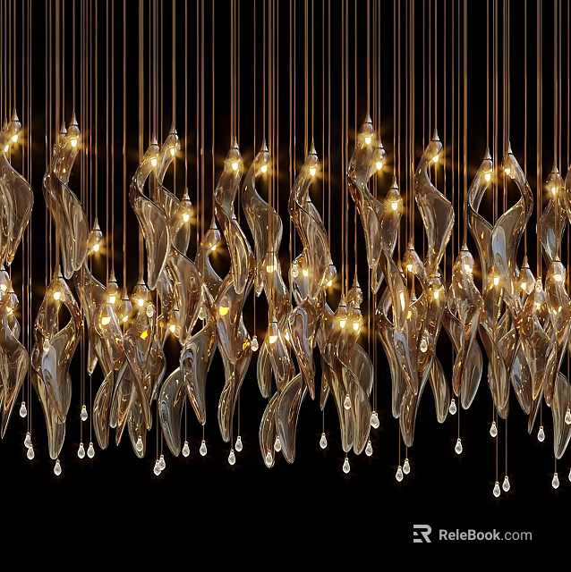 Elegant Modern Crystal Chandelier With Hanging Curved Glass Elements And Warm Lighting 3d model 