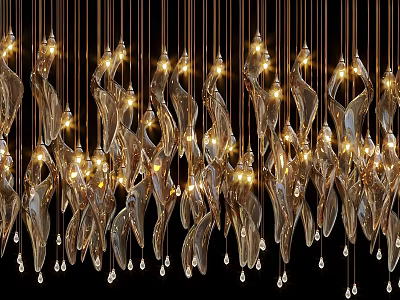 Elegant Modern Crystal Chandelier With Hanging Curved Glass Elements And Warm Lighting 3d model