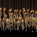 Elegant Modern Crystal Chandelier With Hanging Curved Glass Elements And Warm Lighting