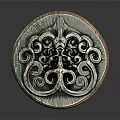 Round Carved Decorative Plate With Intricate Scroll Design And Green Brown Color