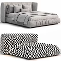 Elegant Double Bed With Upholstered Headboard Plush Pillows And Textured Throw Blanket In Neutral Tones