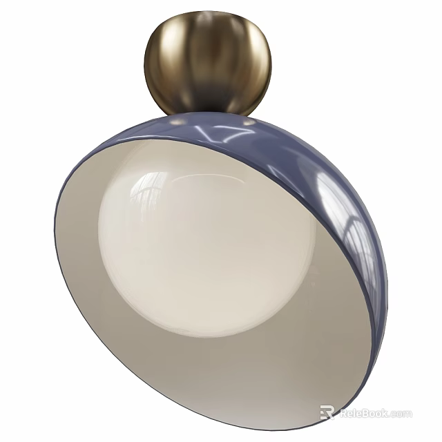 Modern Blue and Gold Ceiling Light with White Hemispherical Shade Design 3d model 