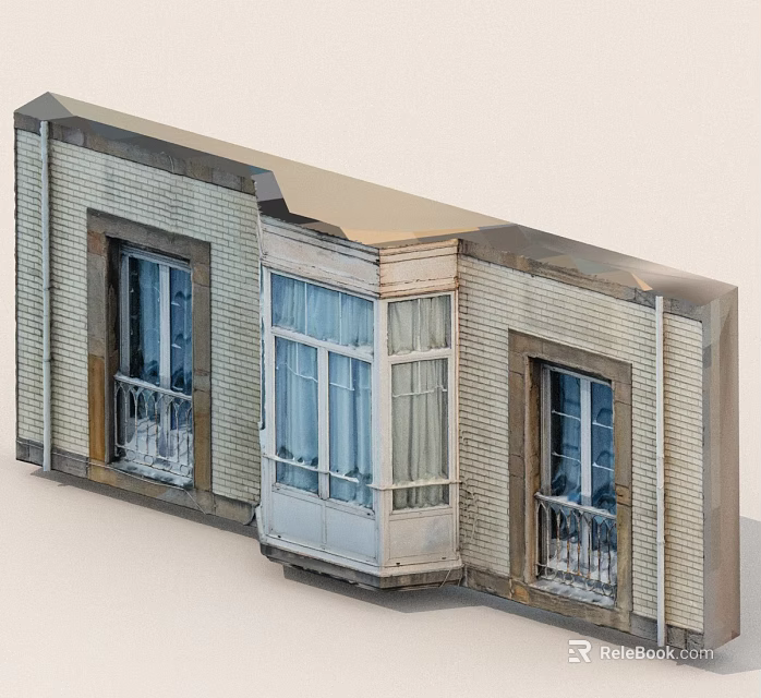 Traditional Building Facade With Bay Window Balconies And Brick Exterior Design 3d model 