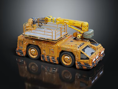 Yellow Construction Truck Model With Crane And Detailed Design Features 3d model