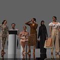 Group of Diverse People in Various Poses Interacting Using Tablet Talking on Phone Holding Shopping Bags