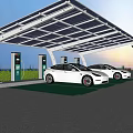 Solar Carport With Charging Stations For Electric Vehicles In Green Energy Setup