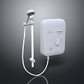 Compact White Electric Water Heater with Showerhead Control Knob and Hose