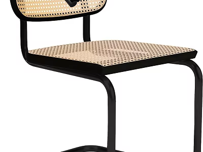 Modern Dining Chair With Black Frame And Cane Weave Back And Seat 3d model
