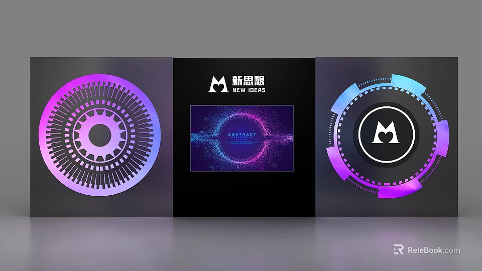 Display Shelves Showcasing Modern Gradient Circular Patterns And New Fashion Models 3d model 