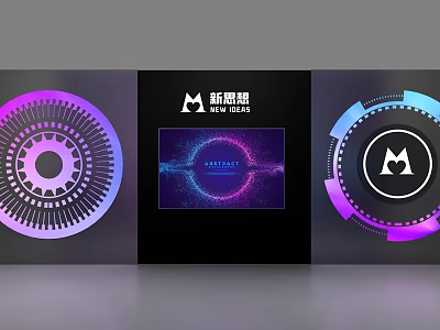 Display Shelves Showcasing Modern Gradient Circular Patterns And New Fashion Models 3d model
