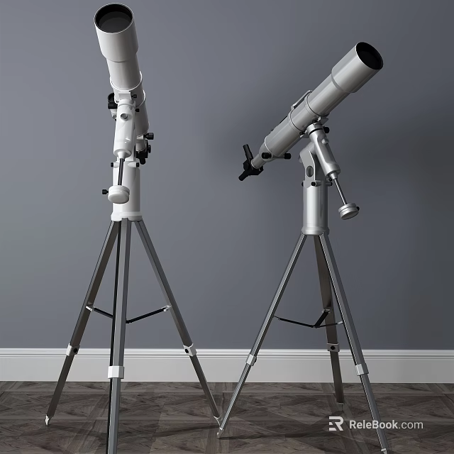 Commercial Equipment Professional Telescopes With White And Silver Tripod Stands 3d model 