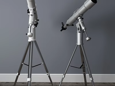 Commercial Equipment Professional Telescopes With White And Silver Tripod Stands 3d model
