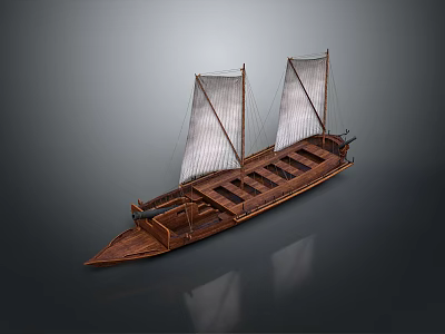 Wooden Boat With Two White Sails And Classic Hull Design 3d model