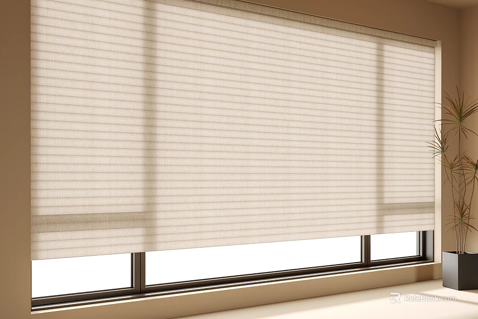 Light Colored Striped Blinds Covering Window In Modern Interior With Natural Light 3d model 