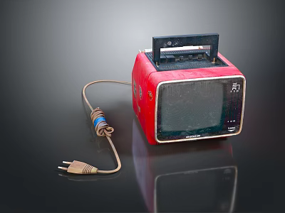 Red Vintage TV With Black Screen Retro Design Top Control Panel Classic Electronic Appliance 3d model
