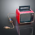 Red Vintage TV With Black Screen Retro Design Top Control Panel Classic Electronic Appliance