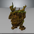 Nature Inspired Wooden Creature Character With Green Moss Orange Accents Horn Protrusions And Rooted Base