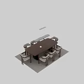 Modern Rectangular Wooden Dining Table With Eight Light Upholstered Chairs And Pendant Light 3d model