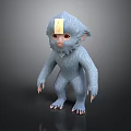 Light Blue 3D Monkey Character With Yellow Head Tag And Red Eyes