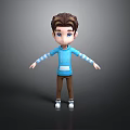 3D Cartoon Boy Character Wearing Blue Hoodie Brown Pants And White Shoes With Arms Outstretched