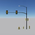 Urban Traffic Lights And Street Light Against Blue Sky And Gray Ground