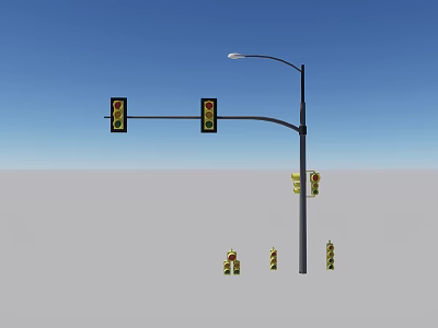 Urban Traffic Lights And Street Light Against Blue Sky And Gray Ground 3d model