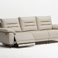 Beige Leather Three Seater Sofa With Modern Reclining Design And Comfortable Backrest