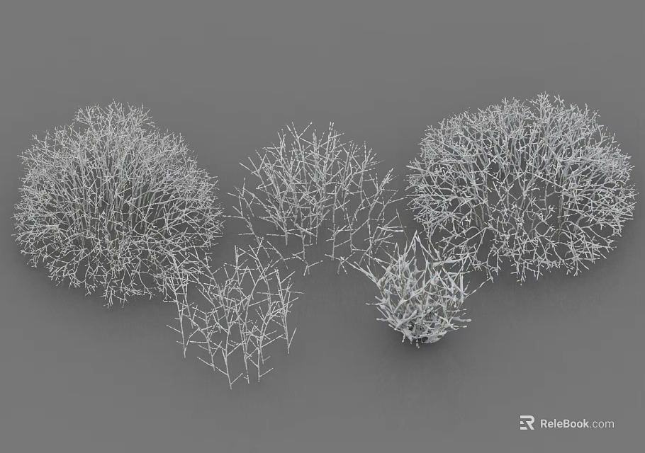 Abstract White 3D Model Shrubs Featuring Linear Design And Multiple Plants 3d model 