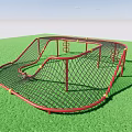 Outdoor Playground Climbing Net Equipment With Red Frame Green Mesh On Grass For Children Playing
