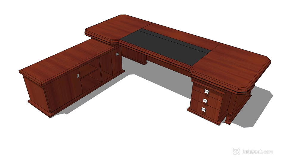 Classic Wooden Office Desk With Drawers Storage Cabinets And Black Surface Top 3d model 