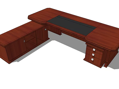 Classic Wooden Office Desk With Drawers Storage Cabinets And Black Surface Top 3d model