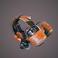 Orange Retro Futuristic Mechanical Device With Metal Wheels And Industrial Design