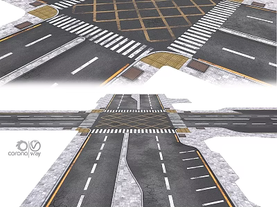 Garden Ornament Crossroad Design With Pavement Grid Pattern And Zebra Crossing Elements 3d model