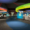 Cisco Connect Exhibition Hall With Curved Booths Blue Carpet And Display Counters