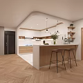 Modern Minimalist Kitchen With Light Cabinets White Countertops Island And Stainless Steel Appliances