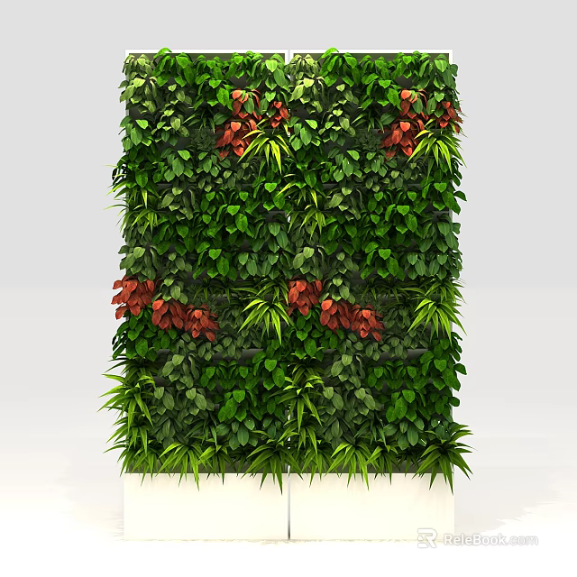 Vertical Living Plant Wall Featuring Green Foliage And Red Flowers Decorative Design 3d model 