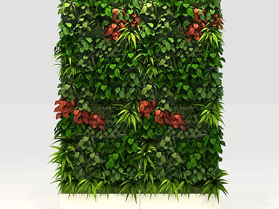 Vertical Living Plant Wall Featuring Green Foliage And Red Flowers Decorative Design 3d model