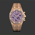 Elegant Luxury Rose Gold Watch Featuring Purple Dial And Diamond Inlaid Strap