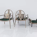Modern Armchair Set With Wooden Frame Green Cushion Pillows And Ottoman