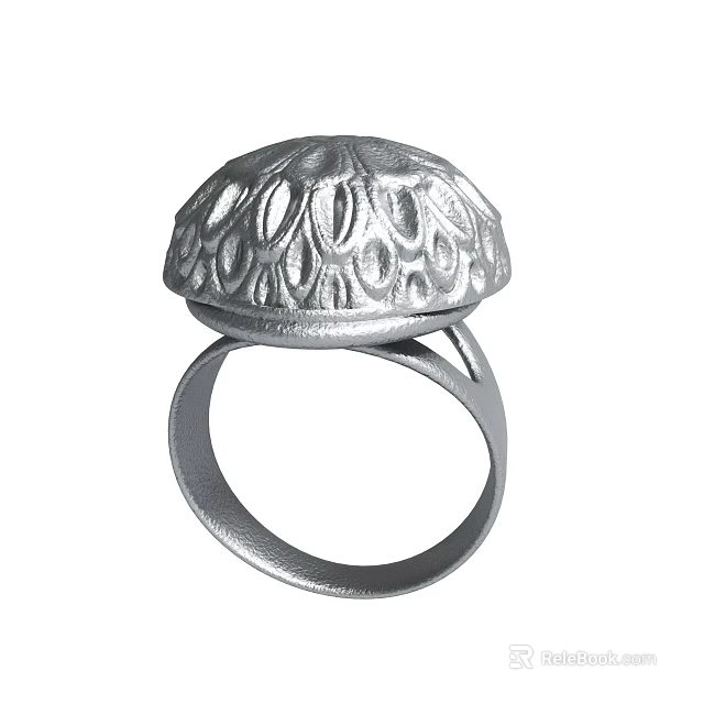 Silver Ring With Intricate Lace Like Carvings And Dome Shaped Top 3d model 