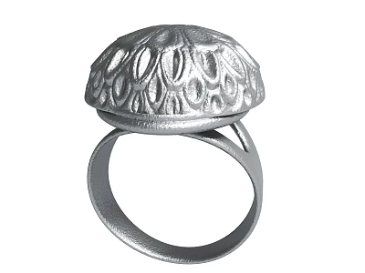Silver Ring With Intricate Lace Like Carvings And Dome Shaped Top 3d model