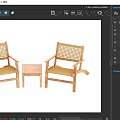 Rattan Woven Outdoor Leisure Chairs With Wooden Frame And Small Coffee Table In Garden