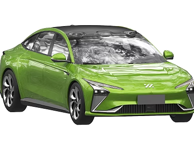 Green Electric Car Modern Sleek Aerodynamic Design With LED Headlights Black Roof And Wheels 3d model